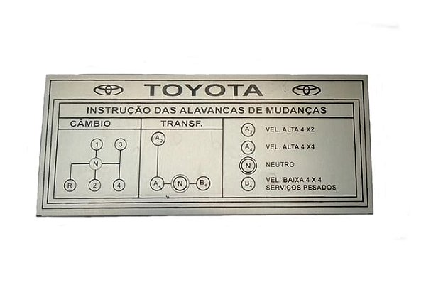 PLAQUETA DO PAINEL TOYOTA BANDEIRANTES 4 MARCHAS COM REDUZIDA ALUMÍNIO