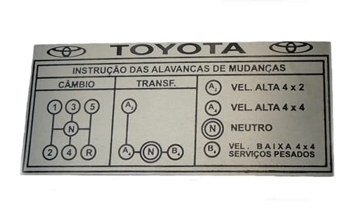 PLAQUETA DO PAINEL TOYOTA BANDEIRANTES 5 MARCHAS COM REDUZIDA ALUMÍNIO