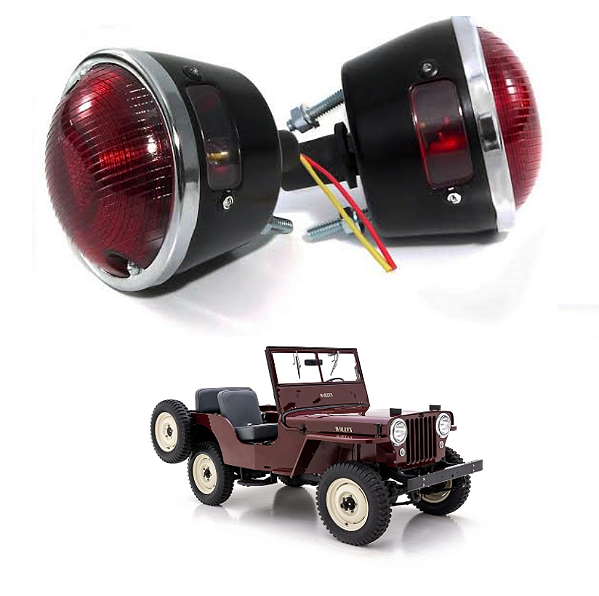 Lanterna Traseira Jeep Willys CJ2A CJ3A  com Aro Cromado e Vigia