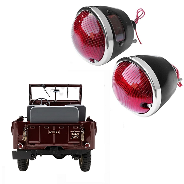 Lanterna Traseira Jeep Willys CJ3A Com Aro Cromado e Vigia