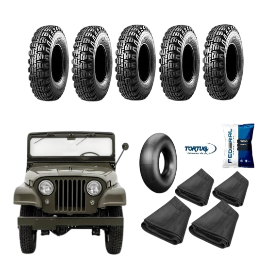 Jogo Pneu Jeep Willys 750-16 Pirelli Anteo AT85 8Lonas + Câmaras De Ar