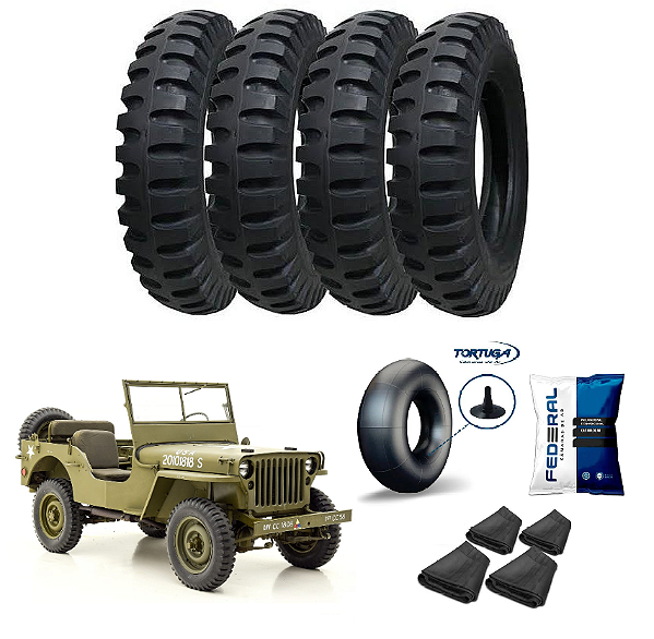 Jogo Pneu Militar 600-16 Anteo MT06 Com Câmara Jeep Militar GPW / MB