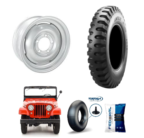 Estepe para Jeep Willys / Ford Pneu 650 x 16 AT06 + Roda 16x6 + Câmara