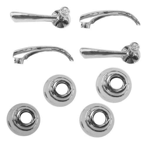 KIT MANIVELA DO VIDRO E MAÇANETA INERNA CROMADA COM ROSETA RURAL/F75