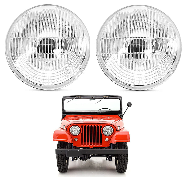 PAR FAROL C/ SOQUETE E  LÂMPADA JEEP 75 RURAL WILLYS/FORD MOD. SEALED BEAM