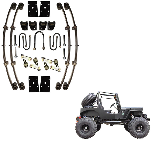 Kit De Molas De Adaptação Para Suspensão De Um Eixo Jeep Rural F75 Ford / Willys Canela Grossa Jumelo Articulável
