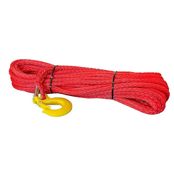 Cabo Sintético p/ Guincho Com Gancho 28m Vermelho 12.000 Lb  5.443 Kg