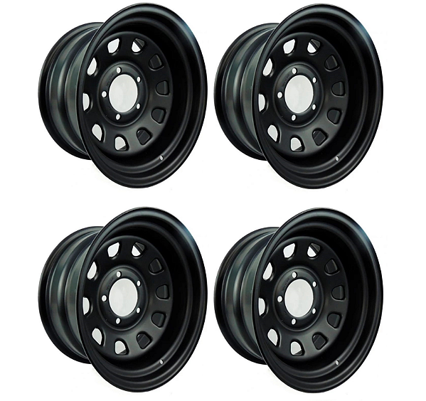 JOGO DE RODA DAYTONA BLACK 15X8 - 5 FUROS DE 139.7 OFF SET 35 PRETO FOSCO ELETROSTÁTICO
