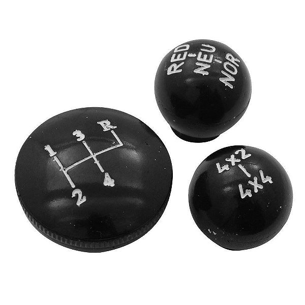 Jogo de bolas manopla de câmbio 4 marchas, 4X4 e reduzida na cor preta com indicação de marchas Jeep Rural Willys e F-75