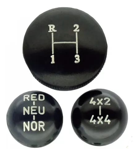 Jogo de bolas manopla de câmbio 3 marchas, 4X4 e reduzida preta com indicação de marchas Jeep, Rural Willys e F-75