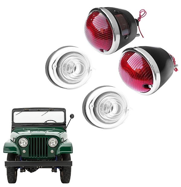 Kit Lanterna Traseira E Dianteira Jeep Cj5 Willys Ford Com Vigia