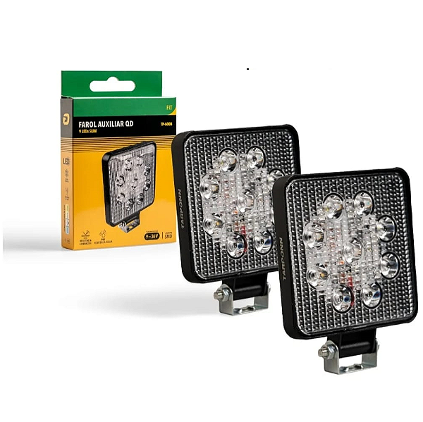 Farol Milha Led Quadrado Fit Alumínio 6000k 9 Led 12/24v Tarponn - Par