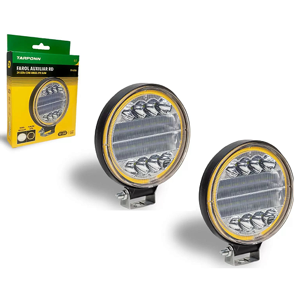 Farol Milha Led Redondo Fit Alumínio 6000k 24 Led Angel Eye Tarponn -Par