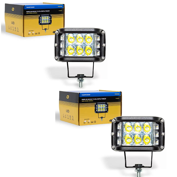 Farol De Milha 12 LEDs Dupla Função (LEDs Strobe Laterais) PREMIUM 36W - Par