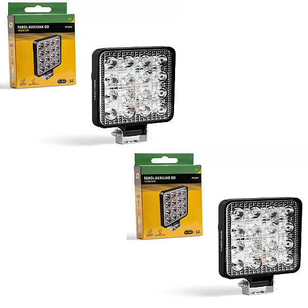 Farol Milha Led Quadrado Alumínio Fit 6000k 16 Led Smd 12/24v Tarponn - Par