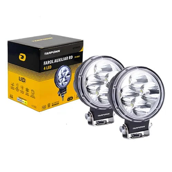 Farol Milha Led Redondo Alumínio 6000k 4 Led Cree 12w 9-60v Tarponn - Par