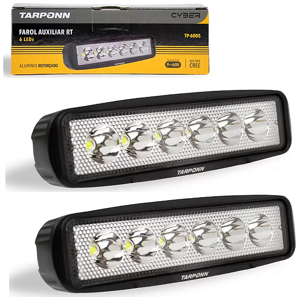 Farol Milha Led Retangular Alumínio 6000k 6 Leds Cree 9-60v Tarponn - Par