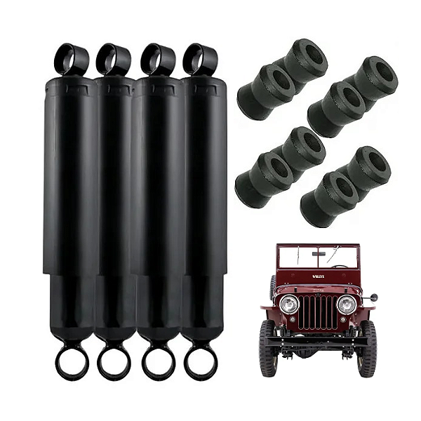 Kit 4 Amortecedores de Suspensão + Buchas Jeep Willys CJ2-A