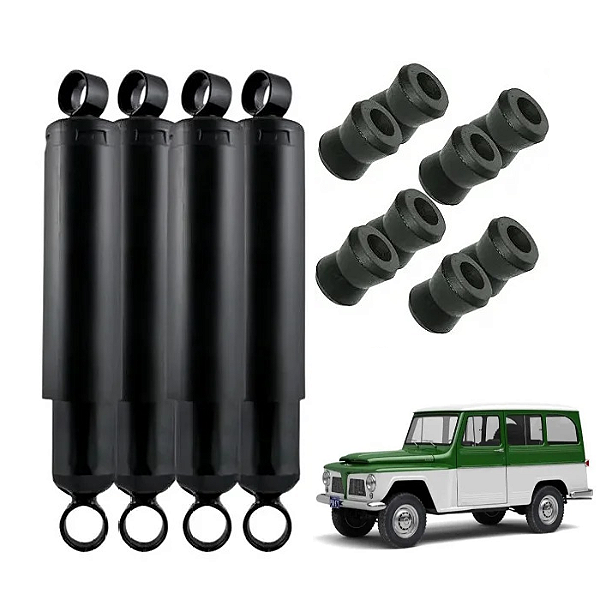Kit 4 Amortecedores de Suspensão + Buchas Rural Ford / Willys