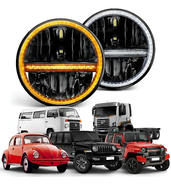 PAR FAROL 7" UNIVERSAL 100W COM SETA INTEGRADA JEEP WRANGLER TROLLER VW SCP-7150