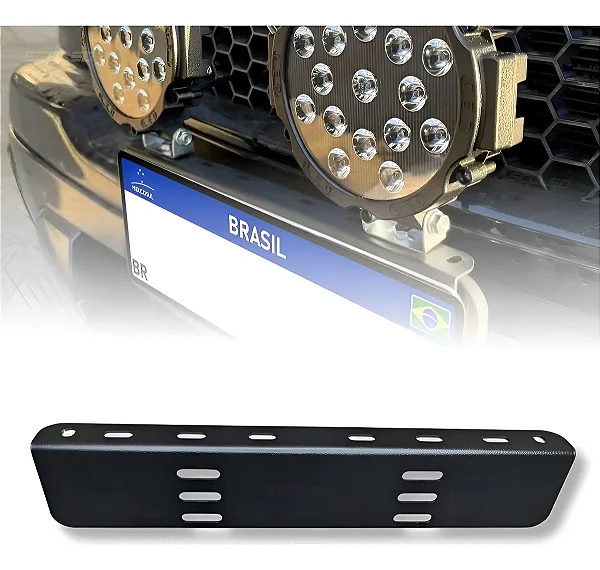 Suporte de Placa Universal para Farol de Milha/Barra de LED – Jimny / TR4 / Tracker / Troller / Ranger e Veículos em Geral