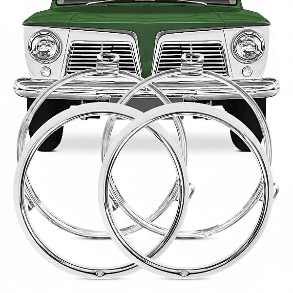 KIT ARO CROMADO DO FAROL RURAL F75 FORD / WILLYS INTERNO E EXTERNO