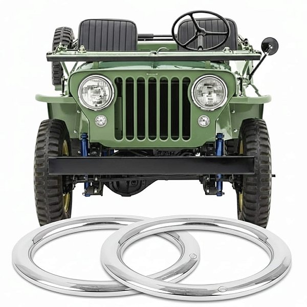 PAR ARO CROMADO DO FAROL JEEP FORD WILLYS CJ2A CJ3A DO ANO 1946 A 1952
