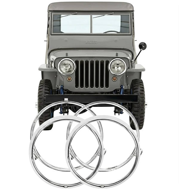 KIT ARO CROMADO DO FAROL INTERNO E EXTERNO JEEP WILLYS CJ2A