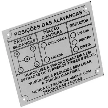Emblema Plaqueta Painel Câmbio 3 Marchas Tração Dianteira Reduzida Prata Jeep Willys Rural F75