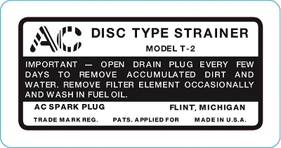 Decalque Adesivo do Filtro de Combustível - Padrão Original (Jeep MB, GMC CCKW, M8, M29)