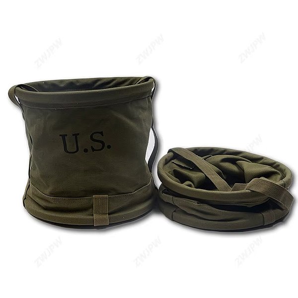 Balde Militar Dobrável de Lona para Transporte de Água – Réplica Histórica Jeep WW2 U.S.A.