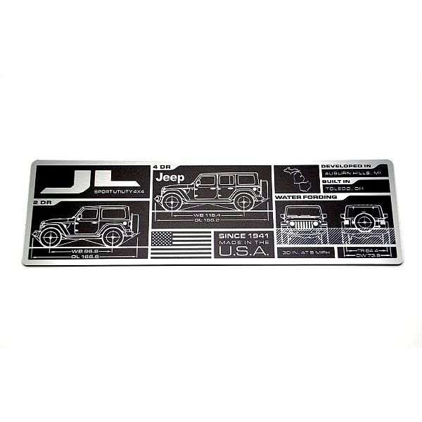 Placa de Dados de Identificação Original Mopar – Jeep Wrangler JL e JLU