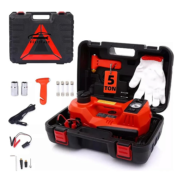Macaco Hidráulico Elétrico FINYQBET 5 Toneladas 12V – Kit Portátil com Compressor 150 PSI e Lanterna LED