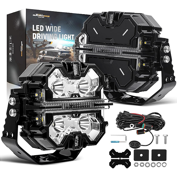 Par de Faróis Auxiliares de LED maXpeedingrods Série X (5” / 13 cm) Sistema Side Shooter 270° | Potência Extrema de 178W e 21.360 Lúmens com 3 Modos de Iluminação