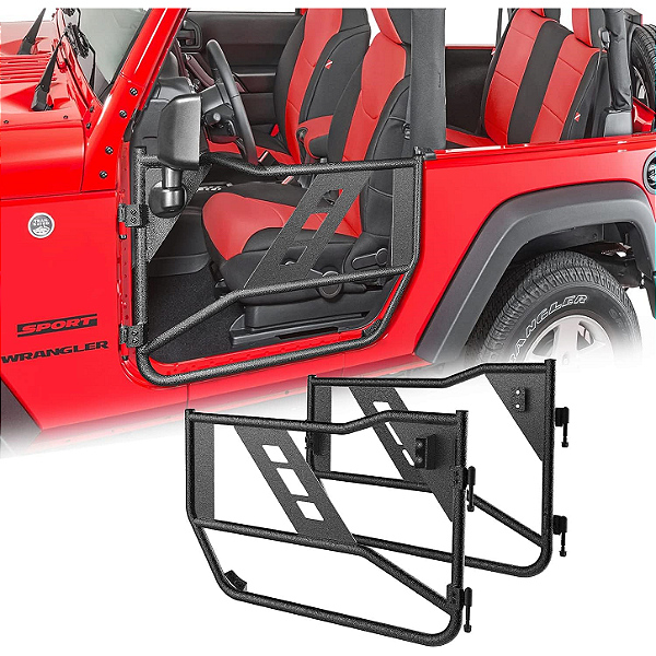 Portas Tubulares Off-Road para Jeep Wrangler JK (2007-2018) – 2 Portas (Com Suporte para Espelho)