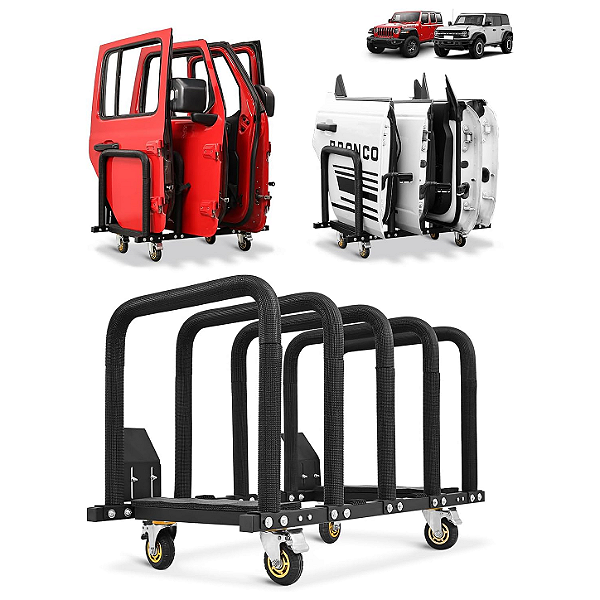 Suporte de Rack de Armazenamento de Portas para Jeep Wrangler, Gladiator e Ford Bronco – Organizador Vertical de 4 Portas com Rodas