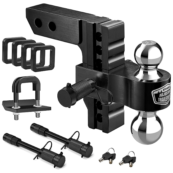 Engate de Reboque Ajustável Kohree de 15 cm (6") com Esfera Sólida Dupla, Receptor de 5 cm (2") e Almofadas de Amortecimento - Capacidade de 5,7 Toneladas (12.500 lbs GTW)