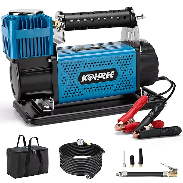 Compressor de Ar Portátil Heavy Duty Kohree 12V de 7.06 CFM com Medidor de Pressão Digital AirCtrl e Pressão Máxima de 150 PSI - Para Pneus de SUVs, Caminhonetes e Veículos Off-Road