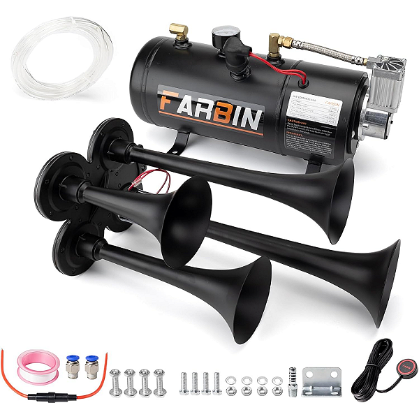 Kit Buzina de Trem Marítima FARBIN 4 Trompetes 178dB Compressor 150PSI