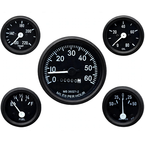 Kit Medidores Jeep Willys 0-60 MPH Ford GPW M38 Aro Preto Tático 12V