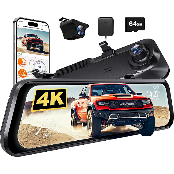 Retrovisor Digital Wolfbox G850 Pro 4K Dash Cam com ADAS BSD