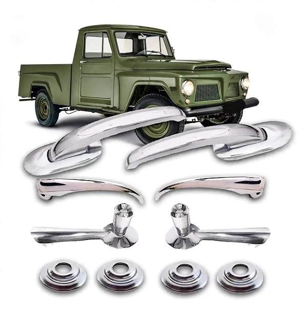 Kit Macanetas Puxador Cromada Rural Pick-Up F75 Aero Willys Com Roseta