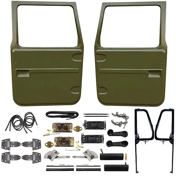 Kit Porta Dianteira Direita e Esquerda Em Fibra Toyota Bandeirante (1985 a 2001) Completo - Verde Militar