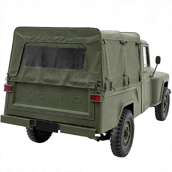 Capota Caçamba Ford Willys F75 Verde Militar Lateral Enrolavel Sanefa