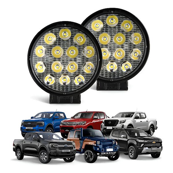 Par Farol de Milha LED Redondo 11,3cm 42W 14 LEDs Branco Frio