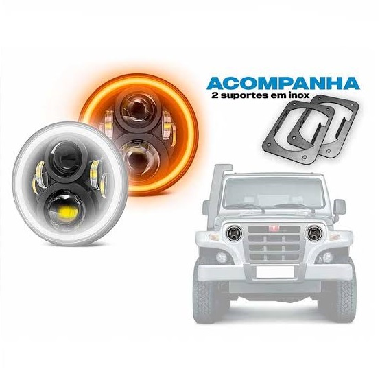 Par Farol Full LED Angel Eyes Segunda Geração C/ Suporte Troller<2014