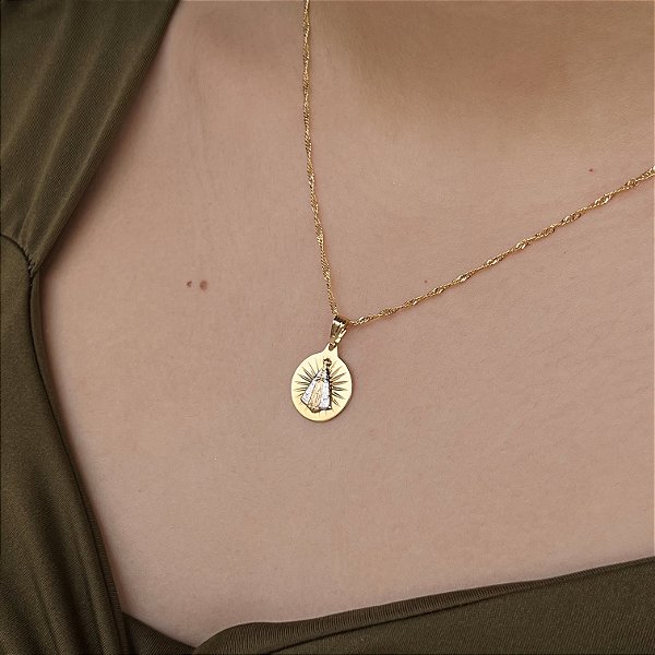 Gargantilha Nossa Senhora Aparecida c/ Ródio Semijoia18k - MC97