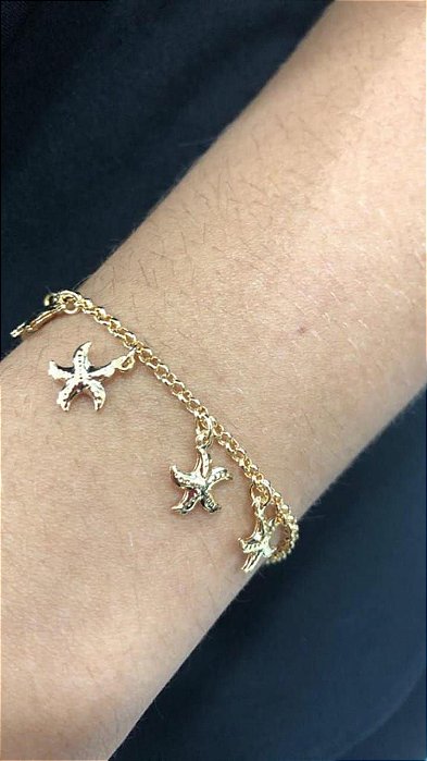 Pulseira c/ Estrelinhas do Mar - Semijoia 18k - Antialérgico