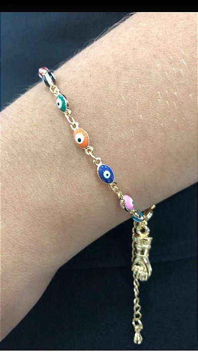 Pulseira olho Grego c/ Figa - Semijoia 18k - Antialérgico