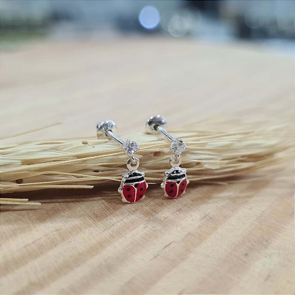 Brincos Joaninha com Tarraxa Baby Prata 925 - BPR175
